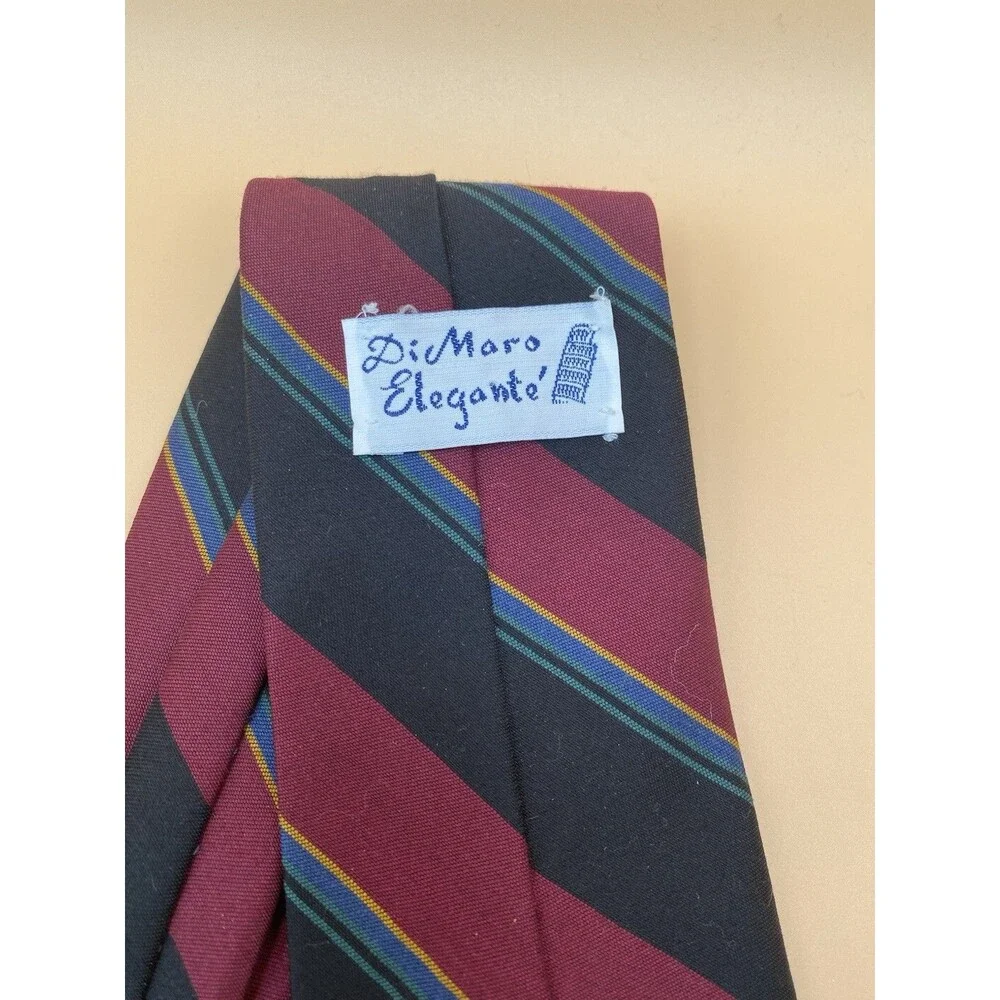 Vintage DiMaro Elegante Striped Silk Tie Mens Burgundy Black Made in USA